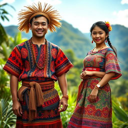 A mesmerizing whole body image of a handsome man and a beautiful girl dressed in traditional Igorot tribal attire from the Philippines