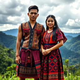 A captivating full-body portrait of a handsome man and a beautiful girl dressed in traditional Igorot tribal attire from the Philippines