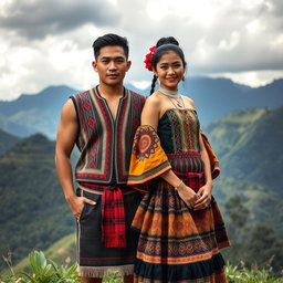 A captivating full-body portrait of a handsome man and a beautiful girl dressed in traditional Igorot tribal attire from the Philippines