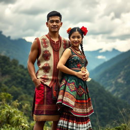 A captivating full-body portrait of a handsome man and a beautiful girl dressed in traditional Igorot tribal attire from the Philippines