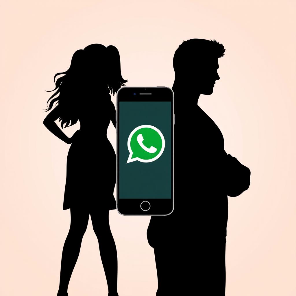 A strong man's silhouette on the right side of the image and a slender girl's silhouette on the left side, both positioned facing forward