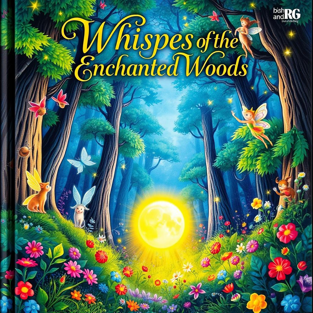 A beautifully illustrated book cover featuring a magical forest, with vibrant colors and enchanting creatures such as fairies and whimsical animals