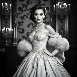 A stunning portrait of a Baltic Duchess, elegantly dressed in a lavish royal gown, set against a luxurious backdrop