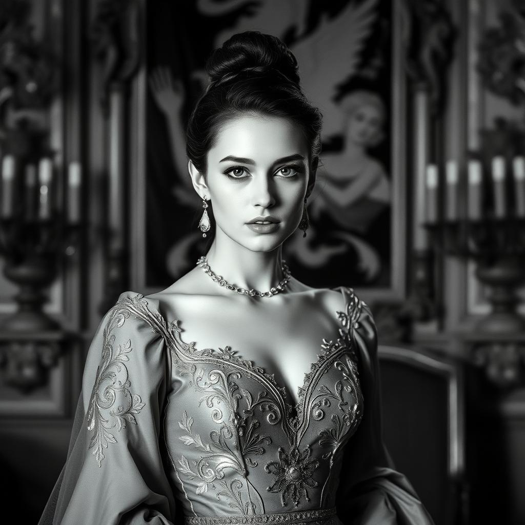 A captivating portrait of a 20-year-old Baltic Duchess, showcasing her youthful beauty and royal elegance