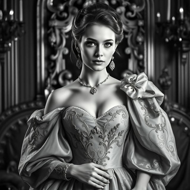 A captivating portrait of a 20-year-old Baltic Duchess, showcasing her youthful beauty and royal elegance