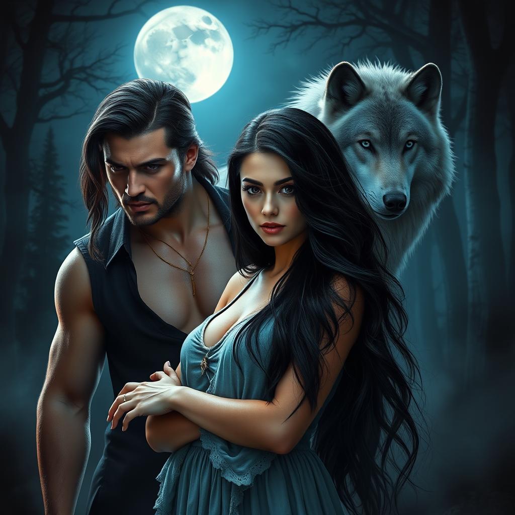 A captivating romantic cover featuring a beautiful young woman with long black hair, standing confidently