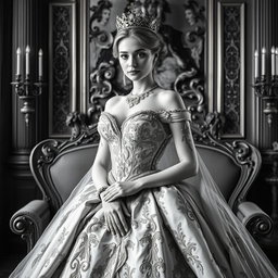 A Baltic Duchess exuding regal elegance and youthful allure, depicted in a classic black and white photography style