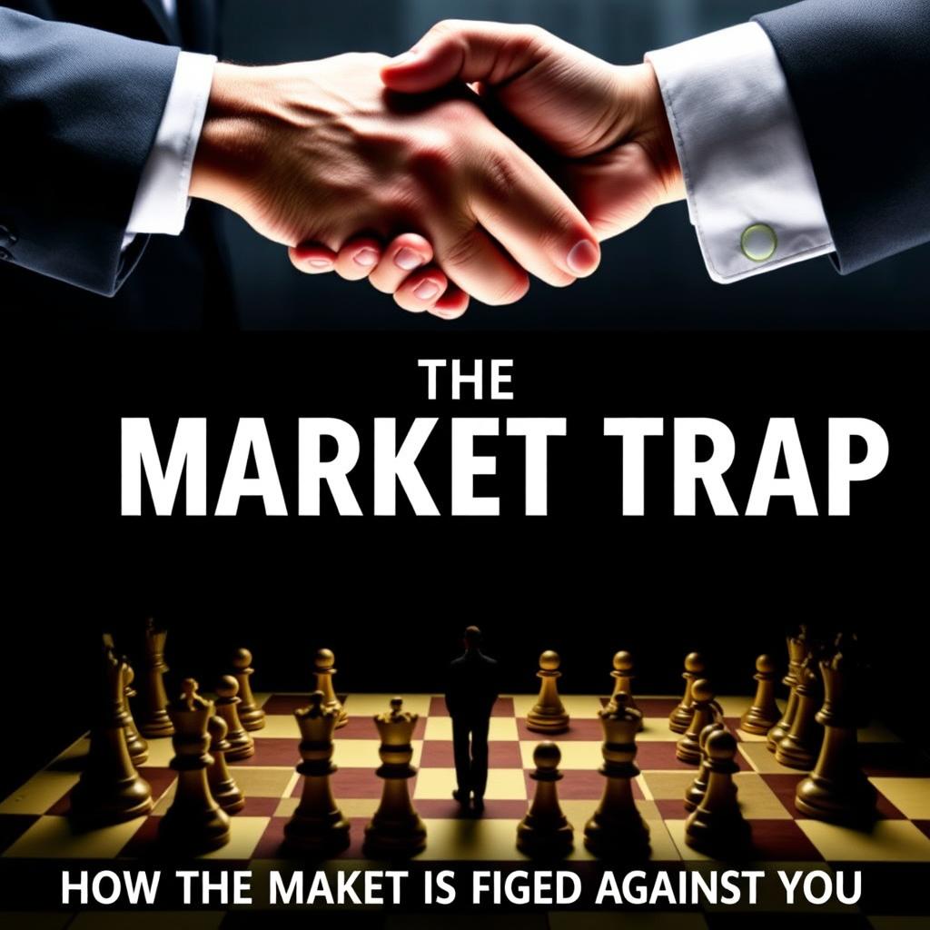 A dramatic scene featuring a business handshake at the top portion, symbolizing partnership and agreement in a corporate context