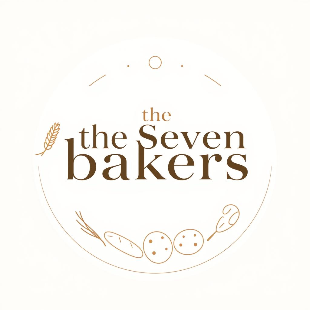 A stylish and contemporary logo with a neutral color palette featuring the text 'the Seven Bakers' prominently in the center