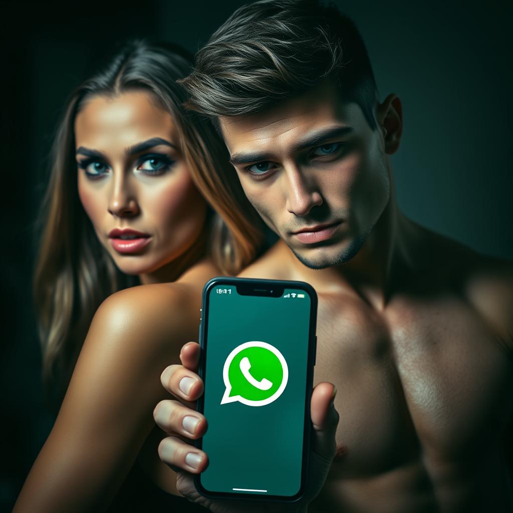 A strong young man from the gym on the right, showcasing his well-defined muscles, and a slim woman on the left with an intriguing expression, both creating a sense of mystery
