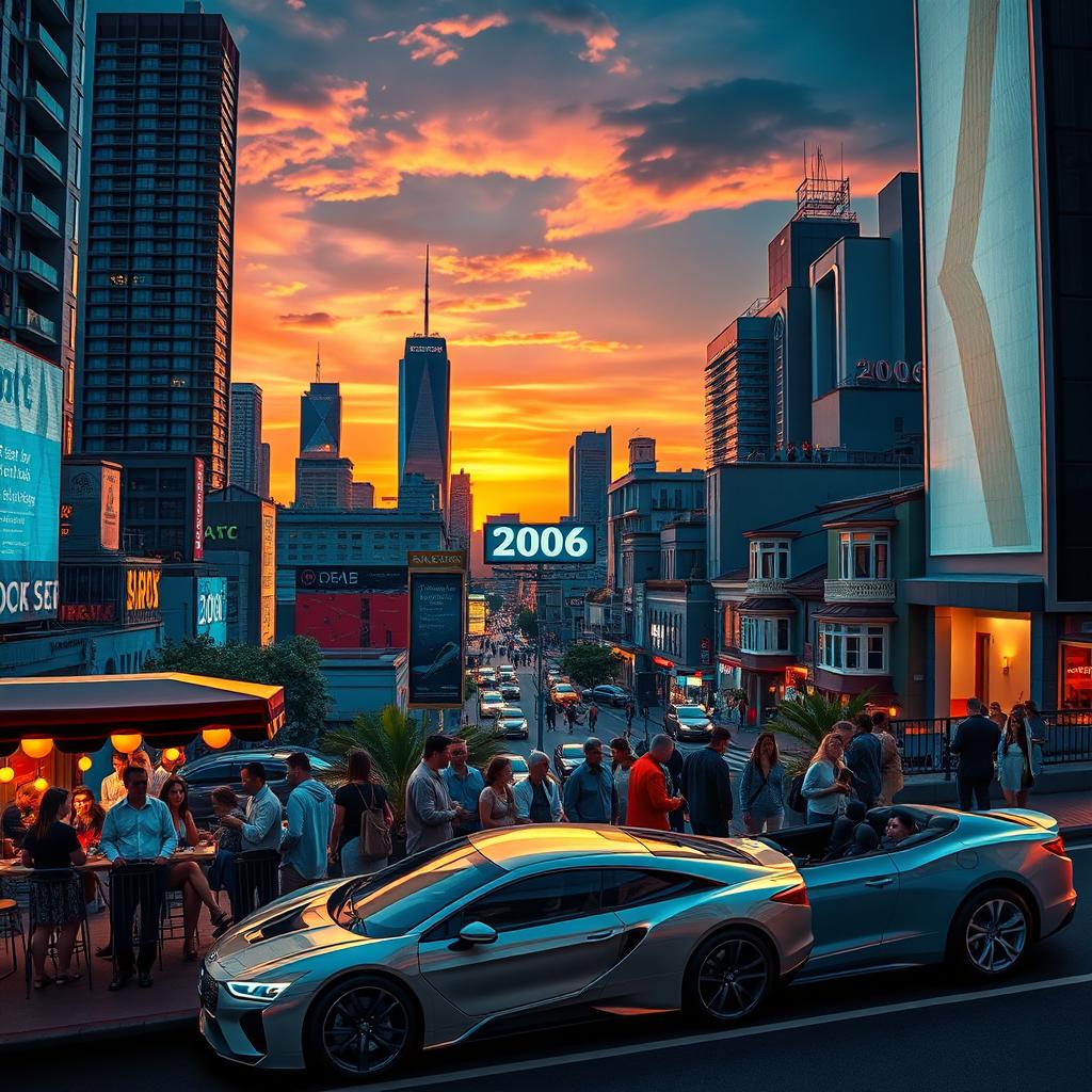 A vibrant cityscape showcasing neon lights and bustling streets, captured at night