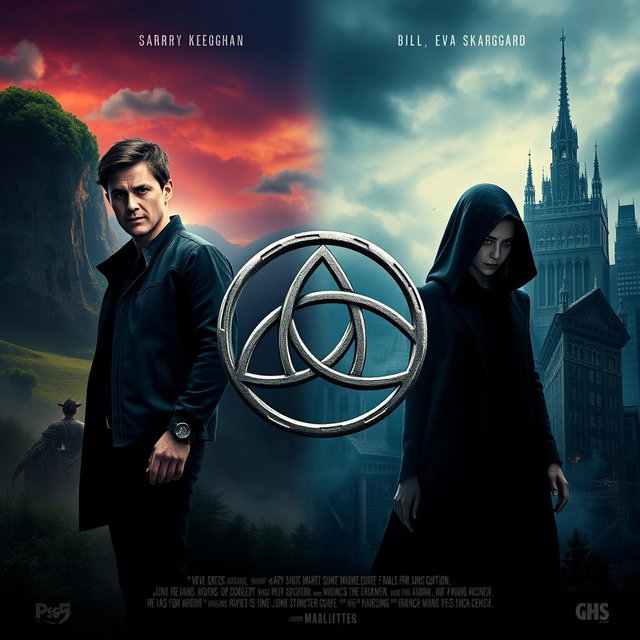 A movie poster featuring a central Triquetra design symbolizing the intertwining destinies of the characters
