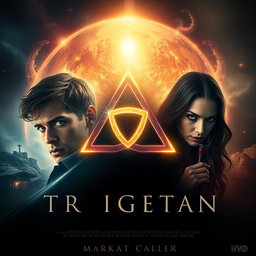 A movie poster featuring a mystical Triquetra symbol glowing with ethereal light at its center
