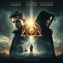 A captivating movie poster featuring the Triquetra symbol at the center, beautifully illuminated with mystical lighting