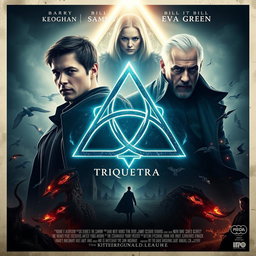 A captivating movie poster featuring the Triquetra symbol at the center, beautifully illuminated with mystical lighting