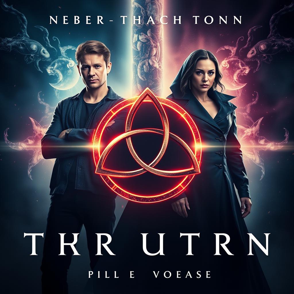 A captivating movie poster featuring a prominent Triquetra symbol at the center, surrounded by mystical lighting that enhances the intrigue