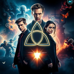 A movie poster featuring a large, prominent Triquetra symbol at the center, surrounded by mystical lighting that gives it an ethereal glow