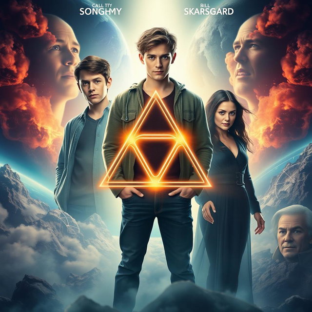 A movie poster featuring a prominent Triquetra symbol at the center, illuminated with mystical lighting