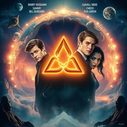 A movie poster featuring a prominent Triquetra symbol at the center, illuminated with mystical lighting