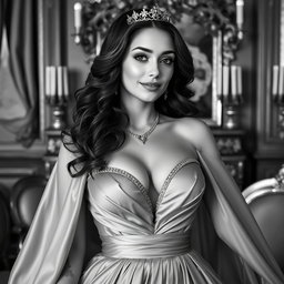 A Baltic Duchess radiating royal sophistication and youthful charm, portrayed in stunning black and white photography
