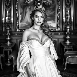 A Baltic Duchess radiating royal sophistication and youthful charm, portrayed in stunning black and white photography