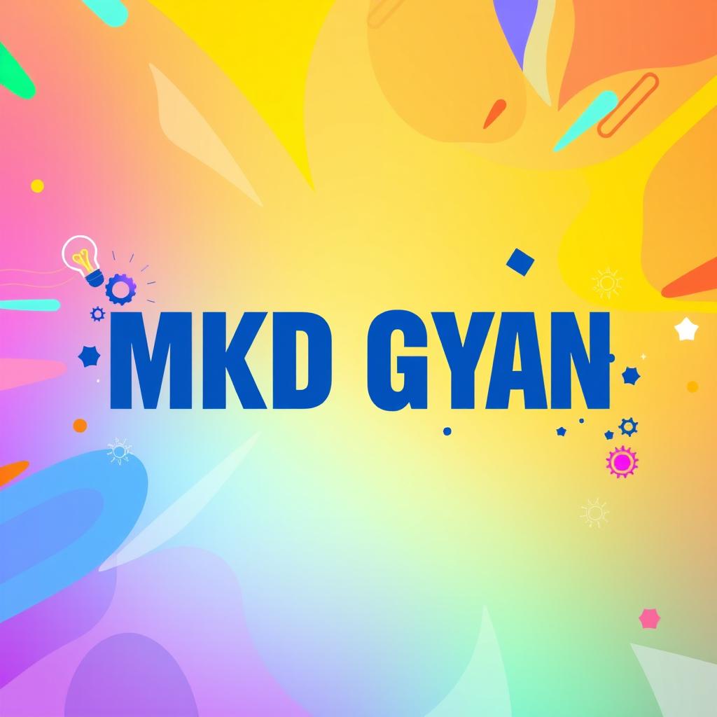 A vibrant and visually engaging YouTube banner featuring the title 'MKD GYAN' in bold, stylized lettering