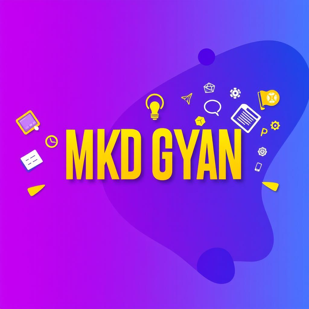 A vibrant and eye-catching YouTube cover photo for 'MKD GYAN', featuring dynamic graphics and a modern design