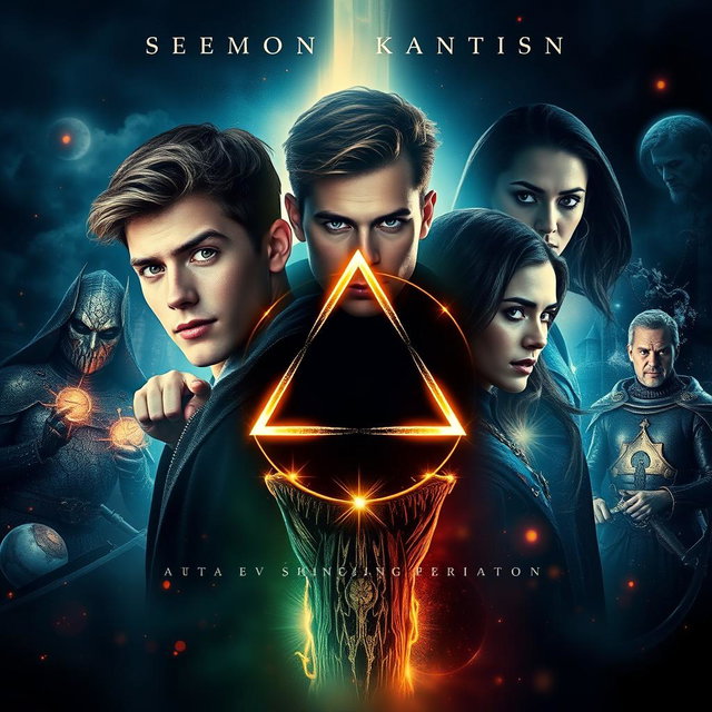 A cinematic movie poster featuring a central Triquetra symbol surrounded by mystical lighting