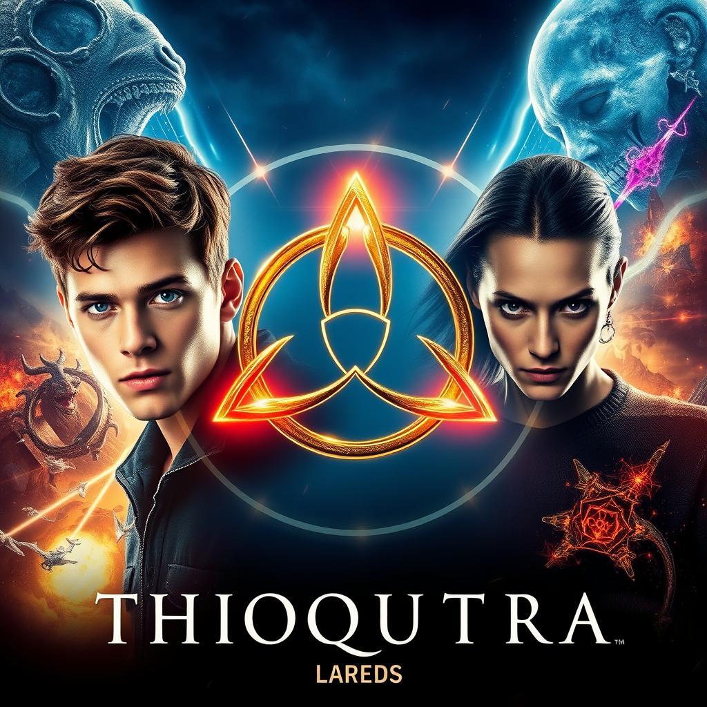 A cinematic movie poster featuring a central Triquetra symbol surrounded by mystical lighting