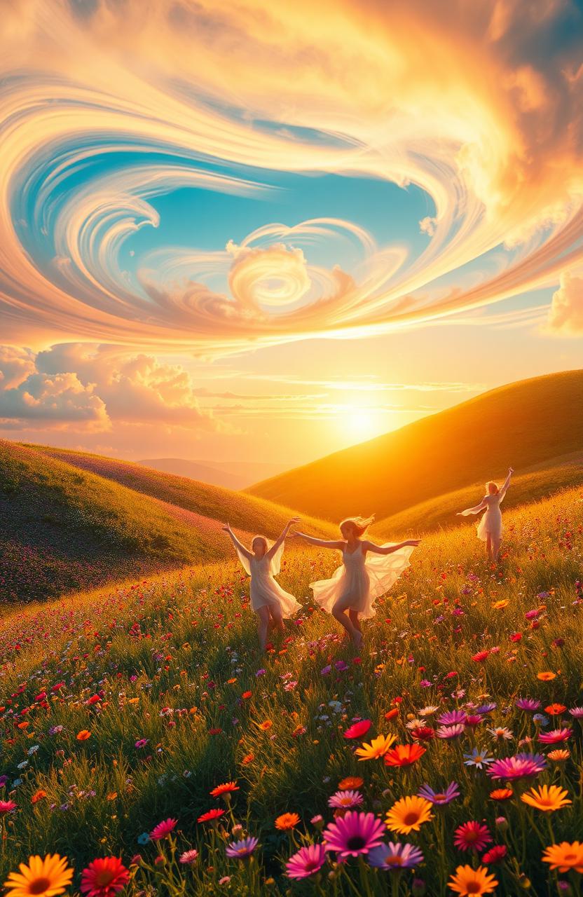 A vivid, surreal landscape representing the concept of 'Echoes of Euphoria'