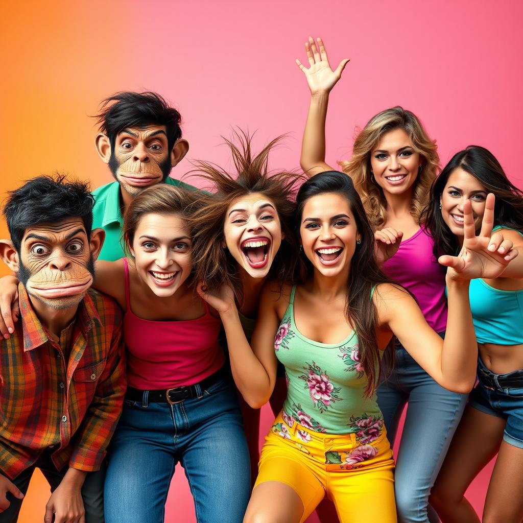 A colorful and vibrant group of six people, consisting of three women and three men