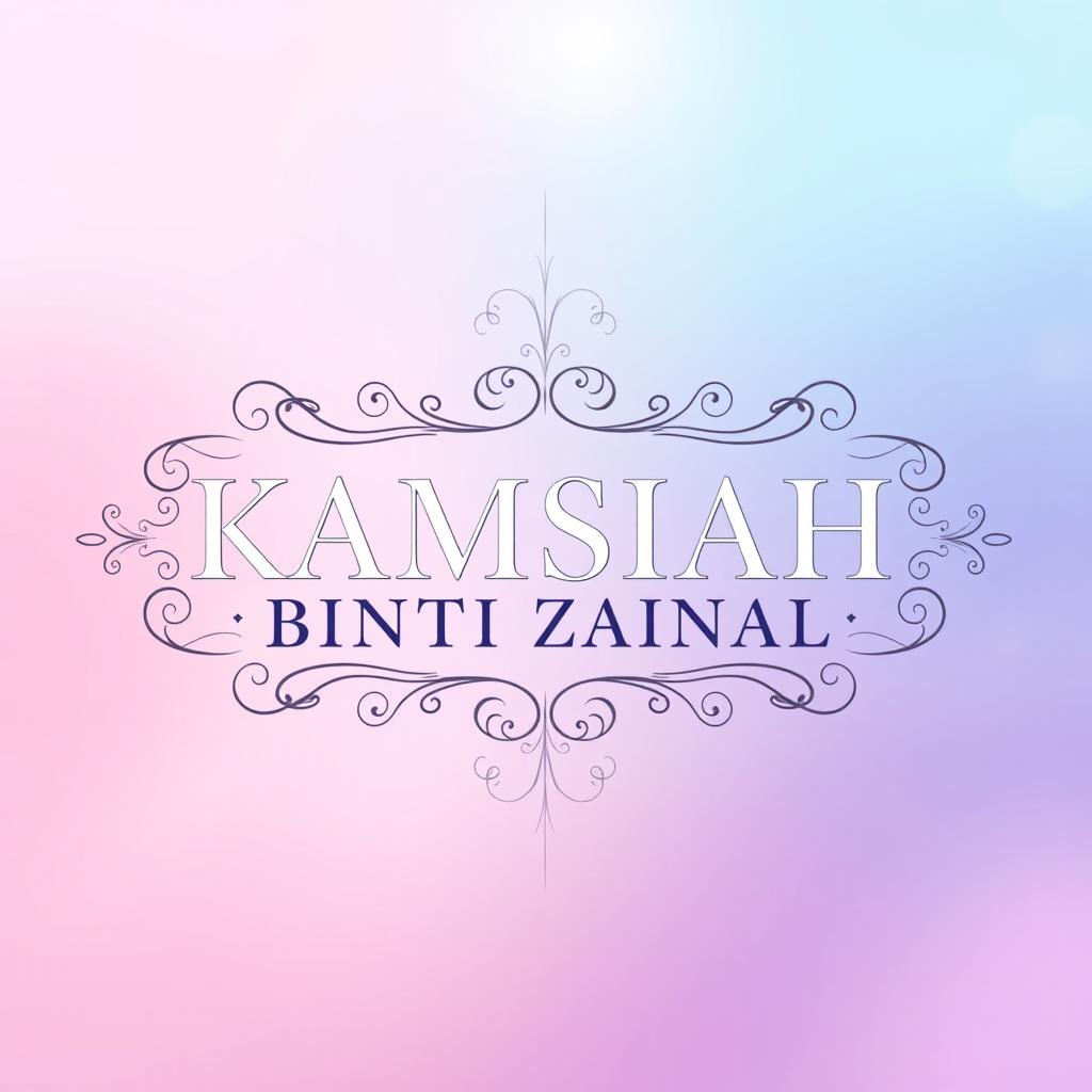 The name 'KAMSIAH BINTI ZAINAL' displayed in a stylish, elegant font that resembles calligraphy, with intricate decorative elements surrounding the text