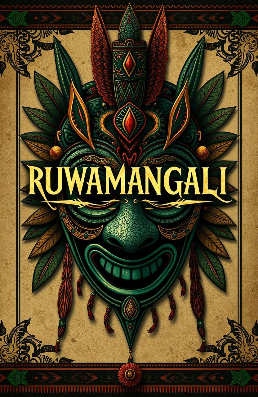 Book cover design for an epic mystical novel titled "RUWAMANGGALI" featuring the title as an ambigram
