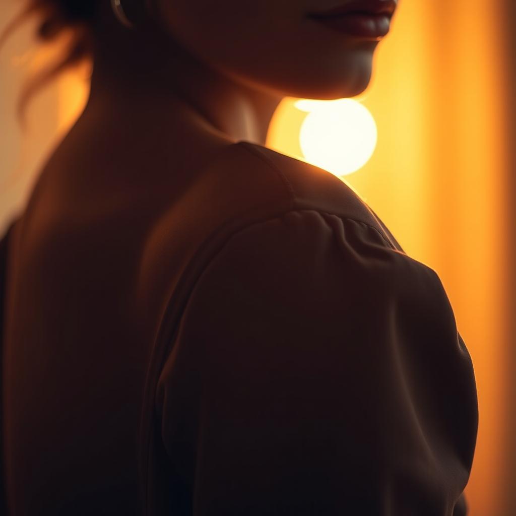 A close-up shot of a person's shoulder, with the focus on the shoulder's texture and details, dressed in a stylish outfit