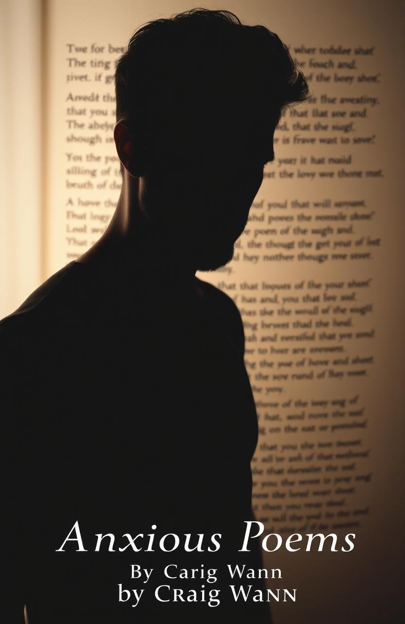 A striking silhouette of a handsome, scruffy man in his 30s, looking down with an expression of anxiety