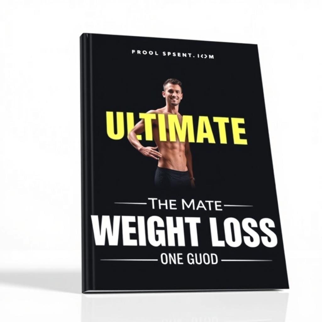 A professional e-book cover for 'The Ultimate Weight Loss Guide', featuring dark colors such as black, charcoal gray, and deep blue