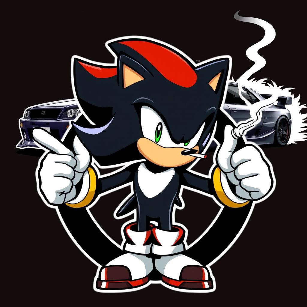 A striking logo featuring Shadow the Hedgehog in the foreground, showcasing his characteristic sharp features and confident demeanor