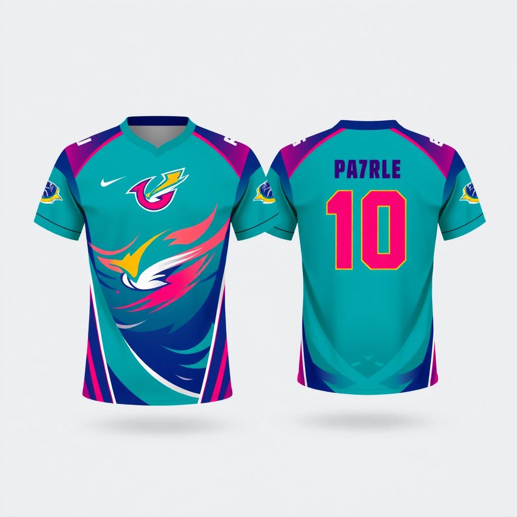 Design a stylish jersey featuring a striking front and back design that incorporates the logo theme provided