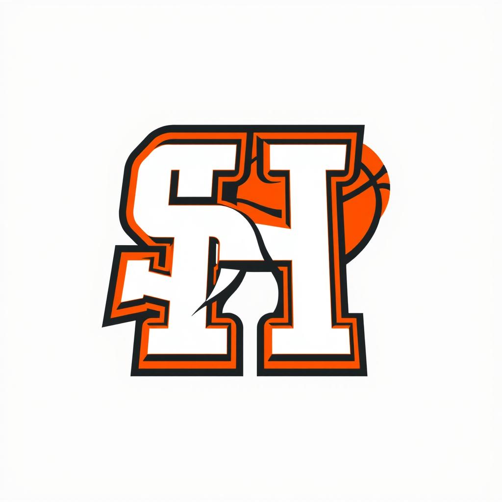 A stylized logo design featuring the letters "S" and "H" creatively intertwined or overlapping, incorporating elements of basketball