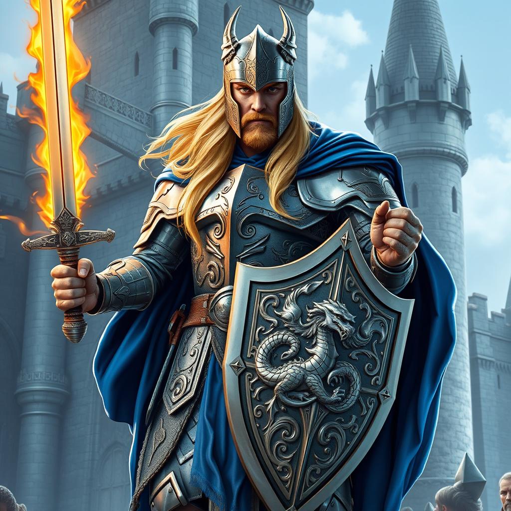 A noble paladin standing proudly in full body, exuding a heroic demeanor from a classic role-playing game