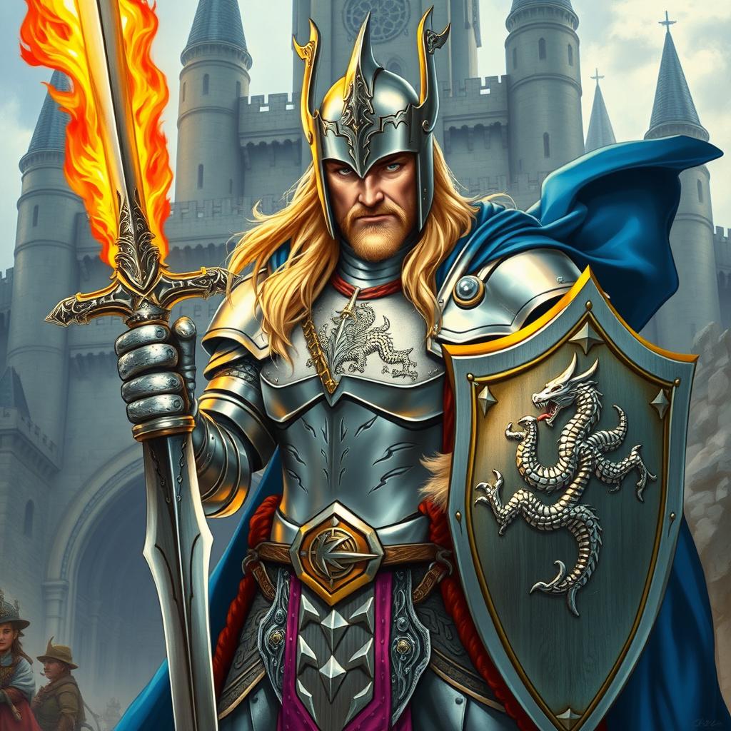 A noble paladin in a classic role-playing game setting, portrayed in full body