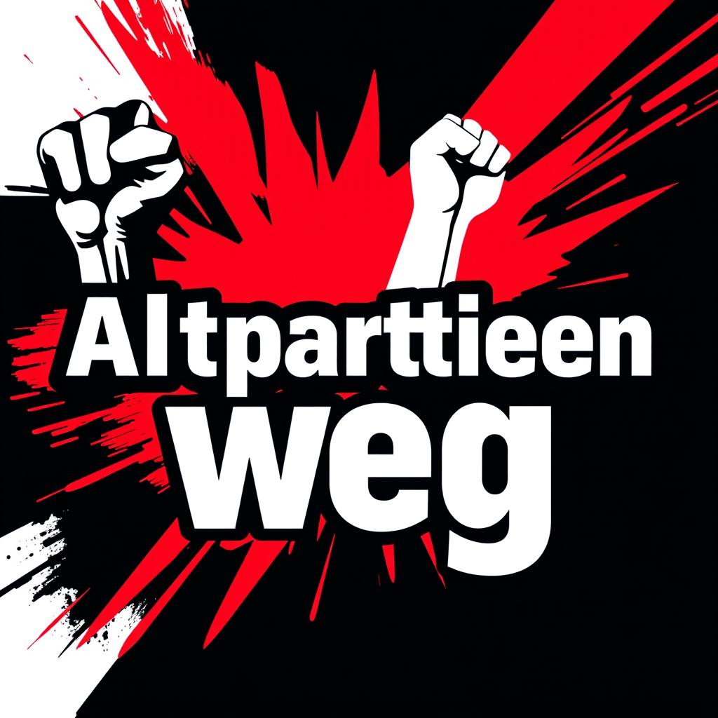 A bold and striking graphic design featuring the text 'Altparteien weg' prominently in an eye-catching font
