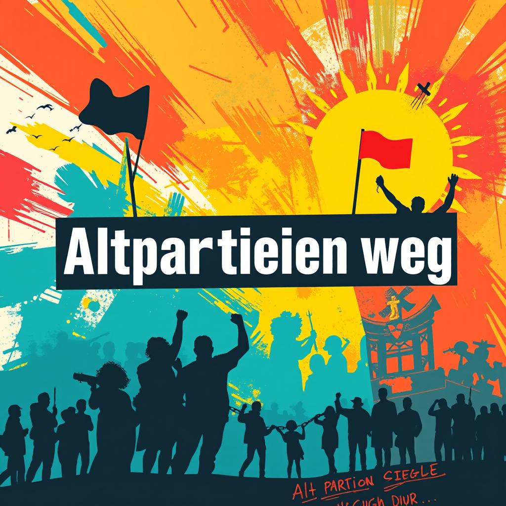 A creative and visually striking poster featuring the bold text 'Altparteien weg' prominently displayed in the center