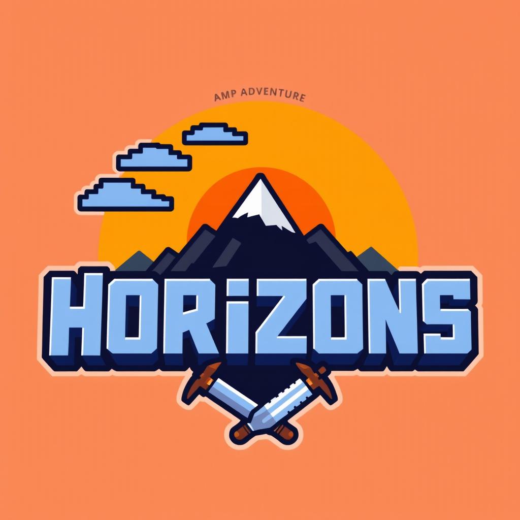 A vibrant and playful logo design for a Minecraft SMP titled 'Horizons'