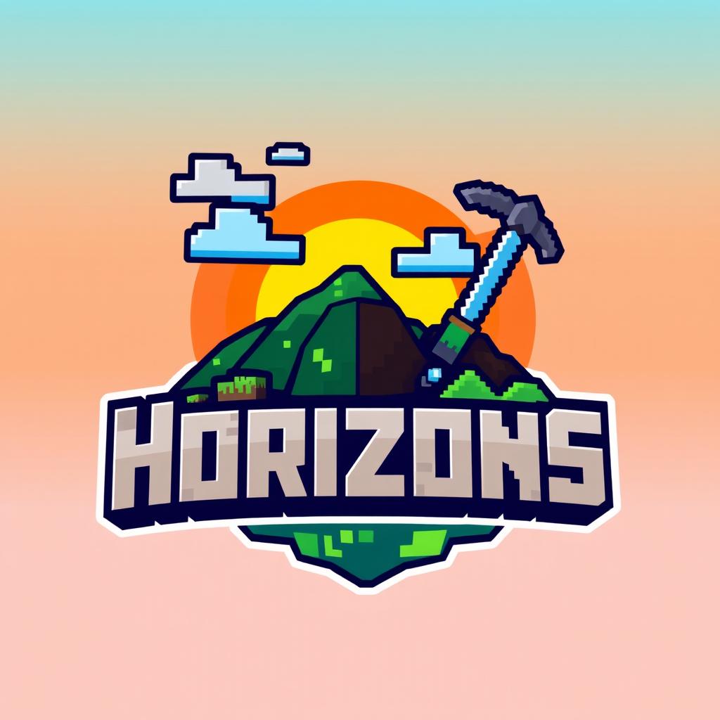 A vibrant, eye-catching logo design for a Minecraft SMP (Survival Multiplayer) server named 'Horizons'