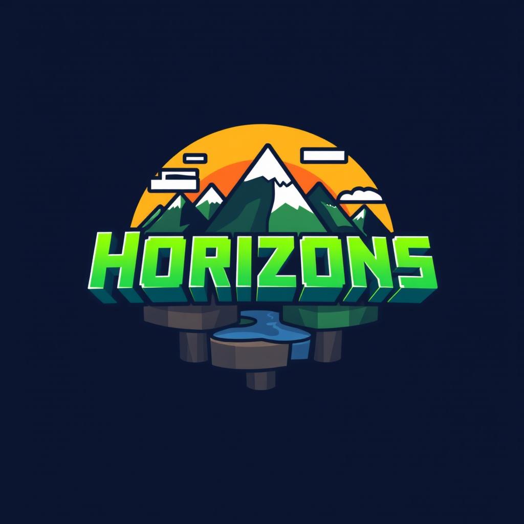 An eye-catching logo for a Minecraft SMP (Survival Multiplayer) server named 'Horizons'
