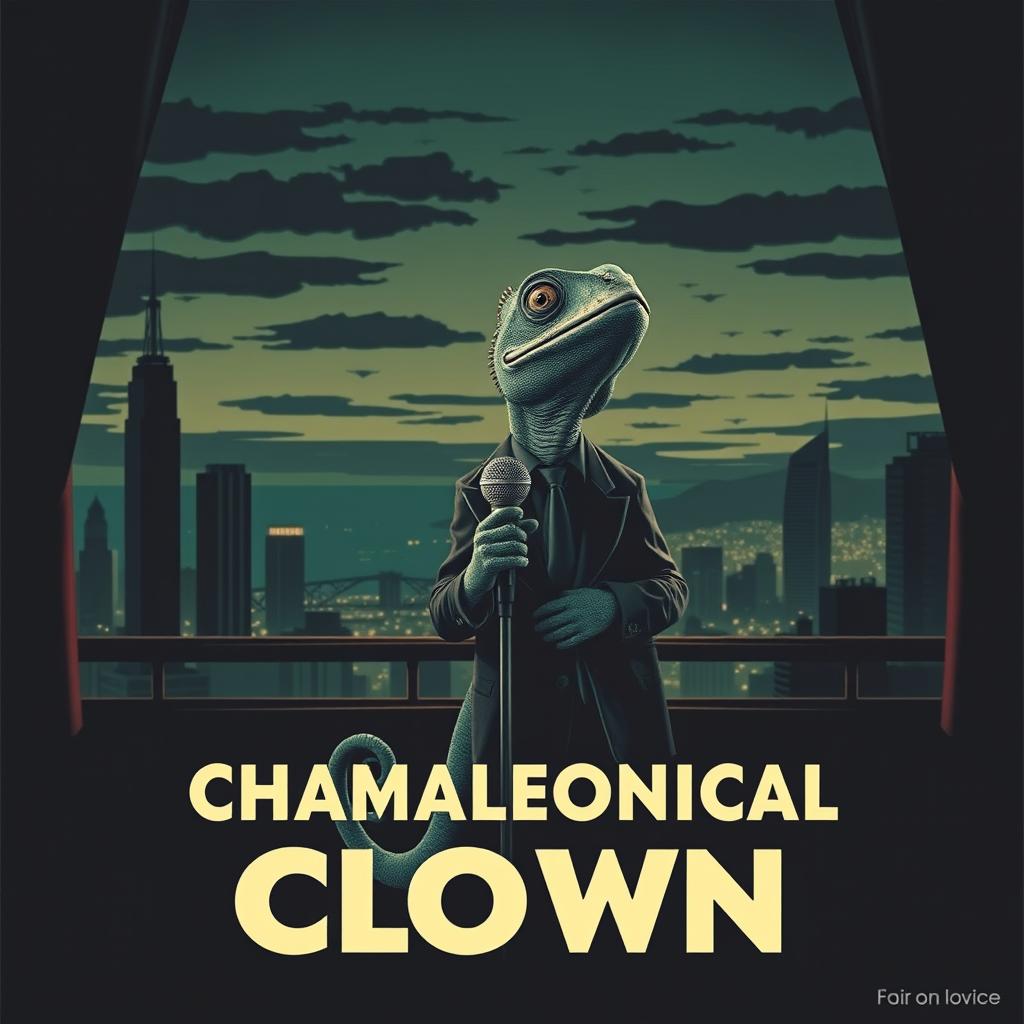 A vintage noir movie poster for 'CHAMALEONICAL CLOWN'