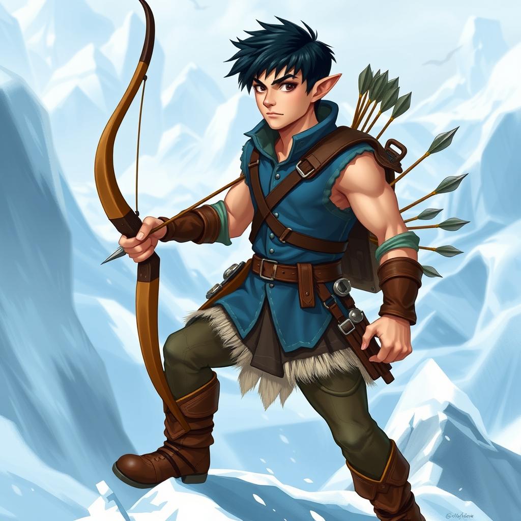 A young and handsome adventurous half-elf from a classic role-playing game