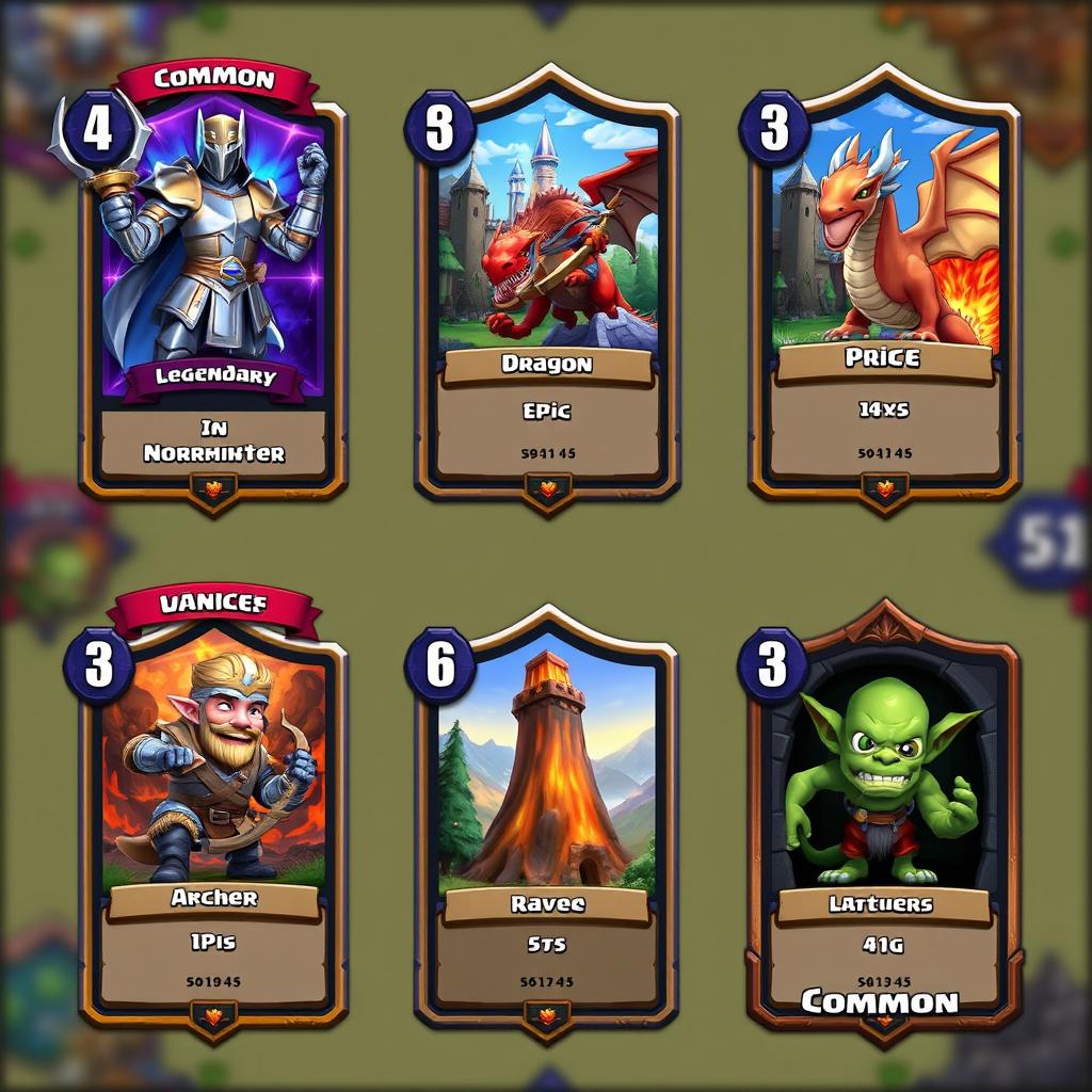 A collection of unique Clash Royale-style cards featuring different fantastical characters and creatures