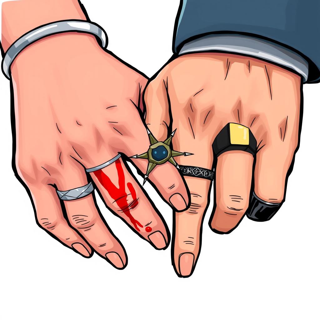 A cartoon-like drawing of a close-up of two hands intertwined